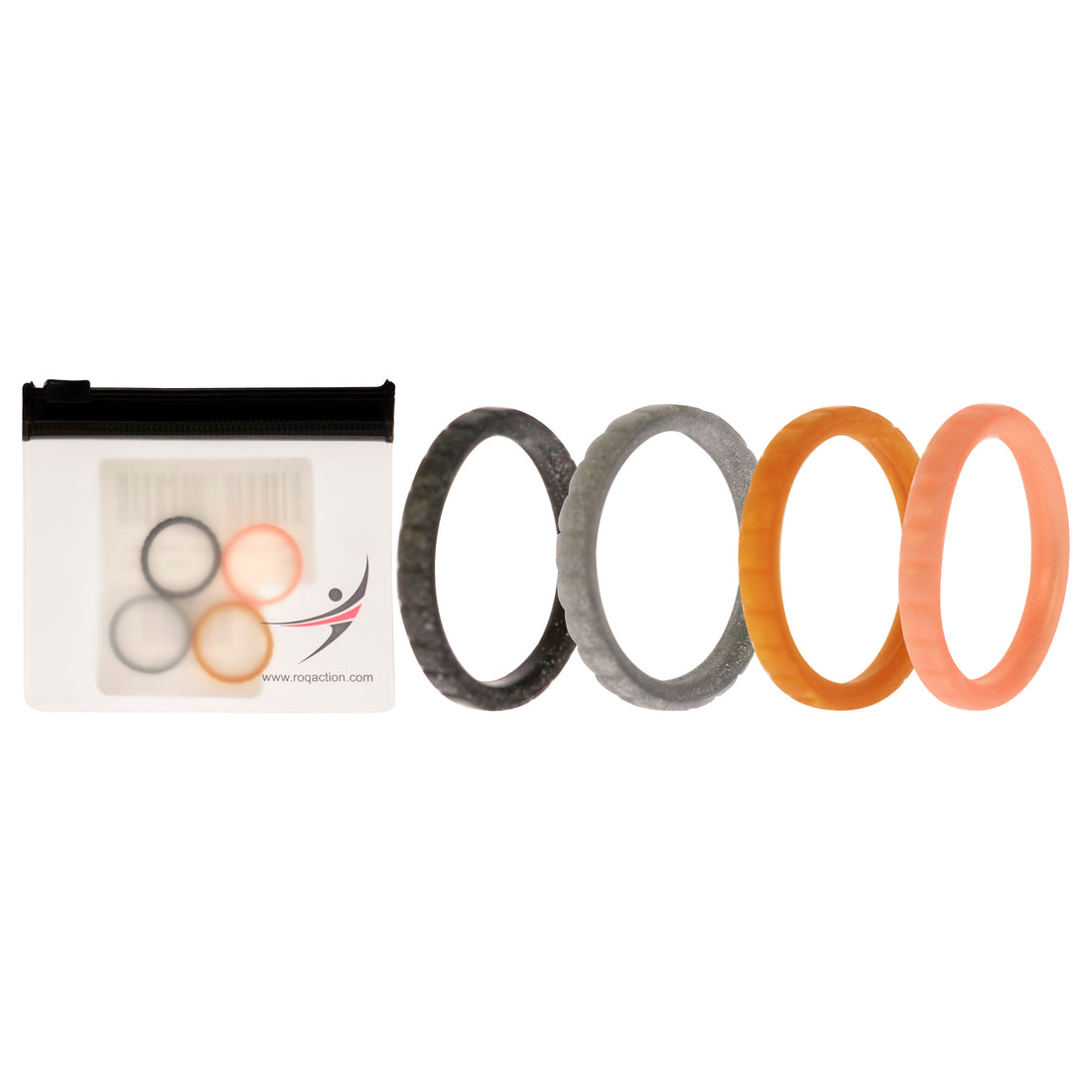 ROQ Silicone Wedding Stackble Lines Ring Set - Metal