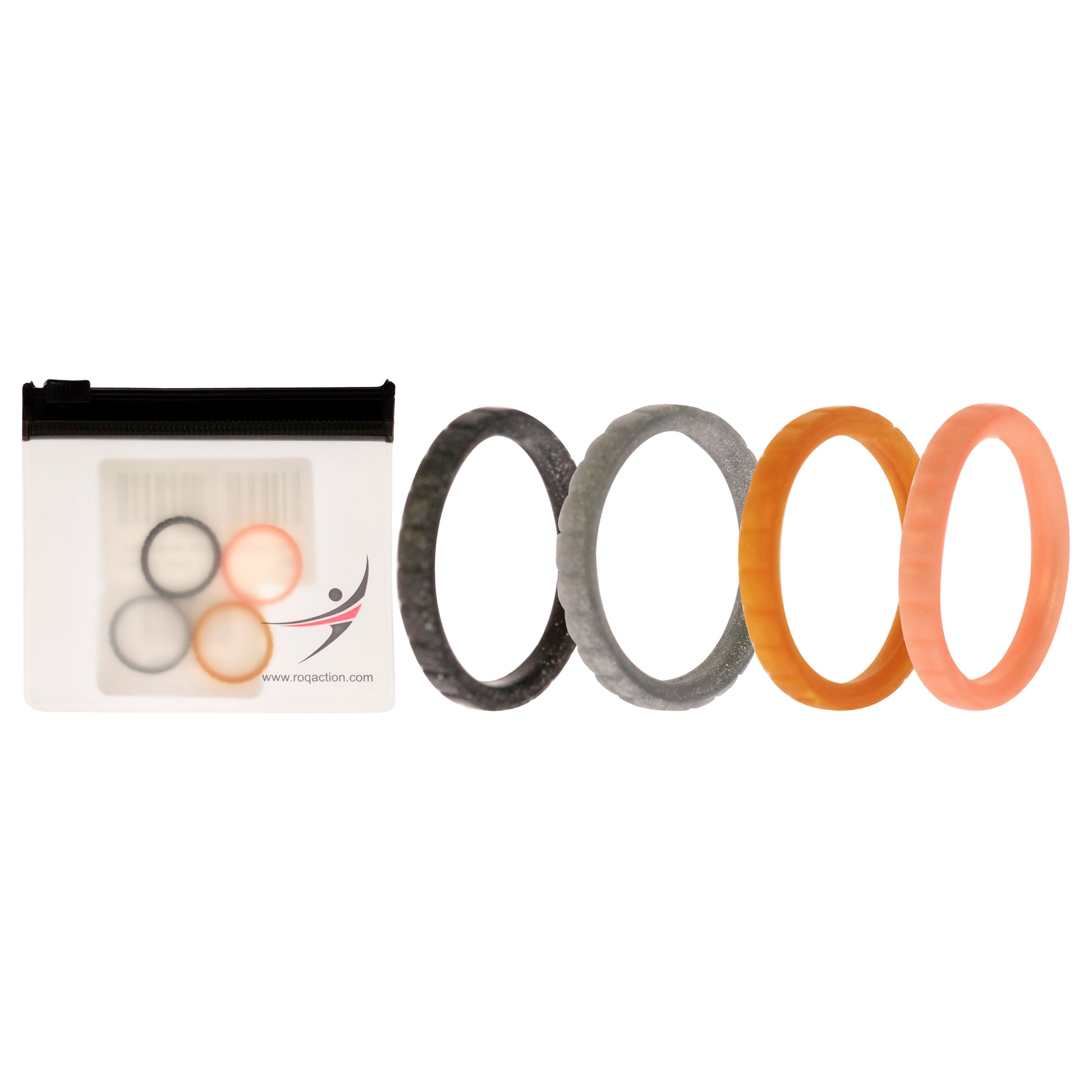 ROQ Silicone Wedding Stackble Lines Ring Set - Metal