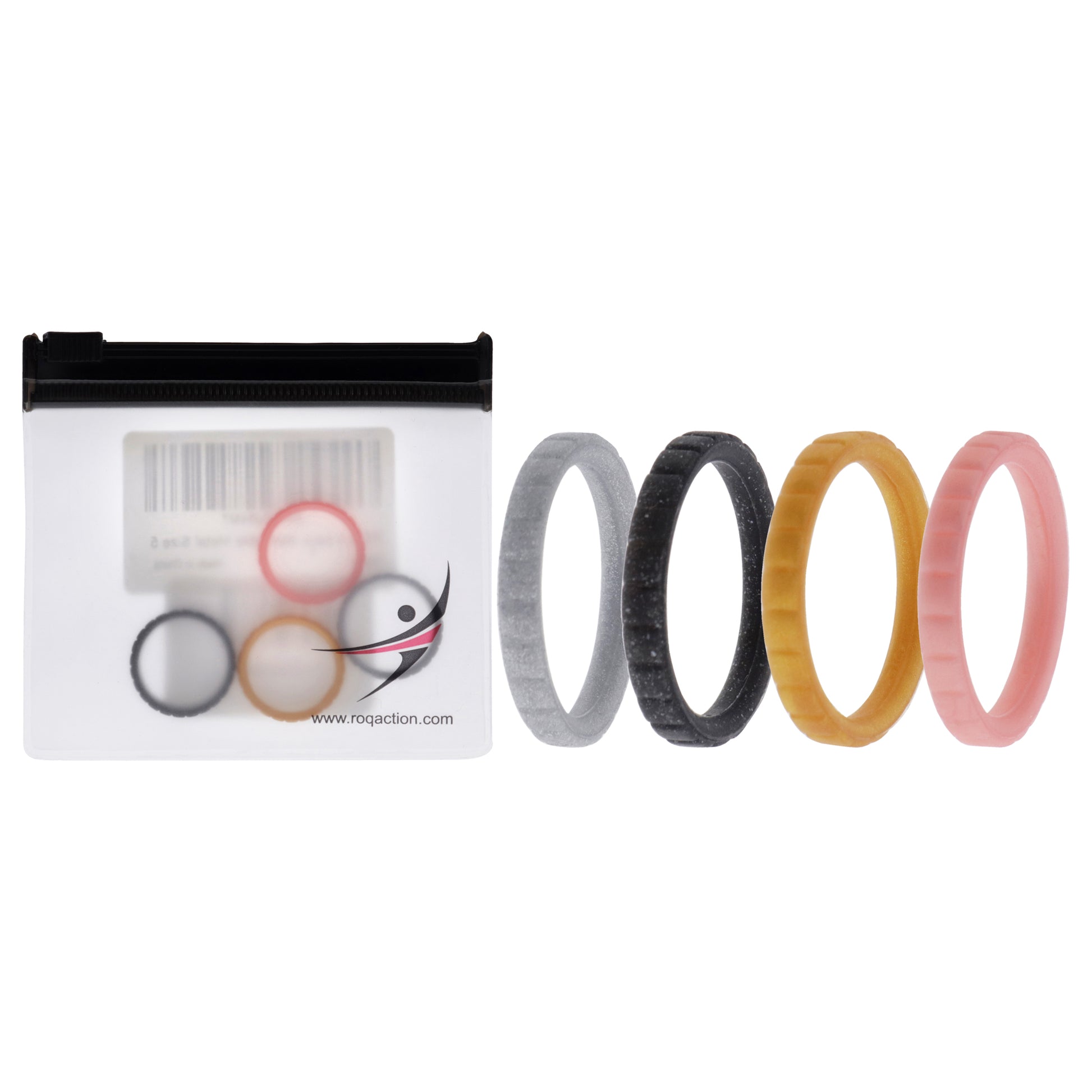 ROQ Silicone Wedding Stackble Lines Ring Set - Metal