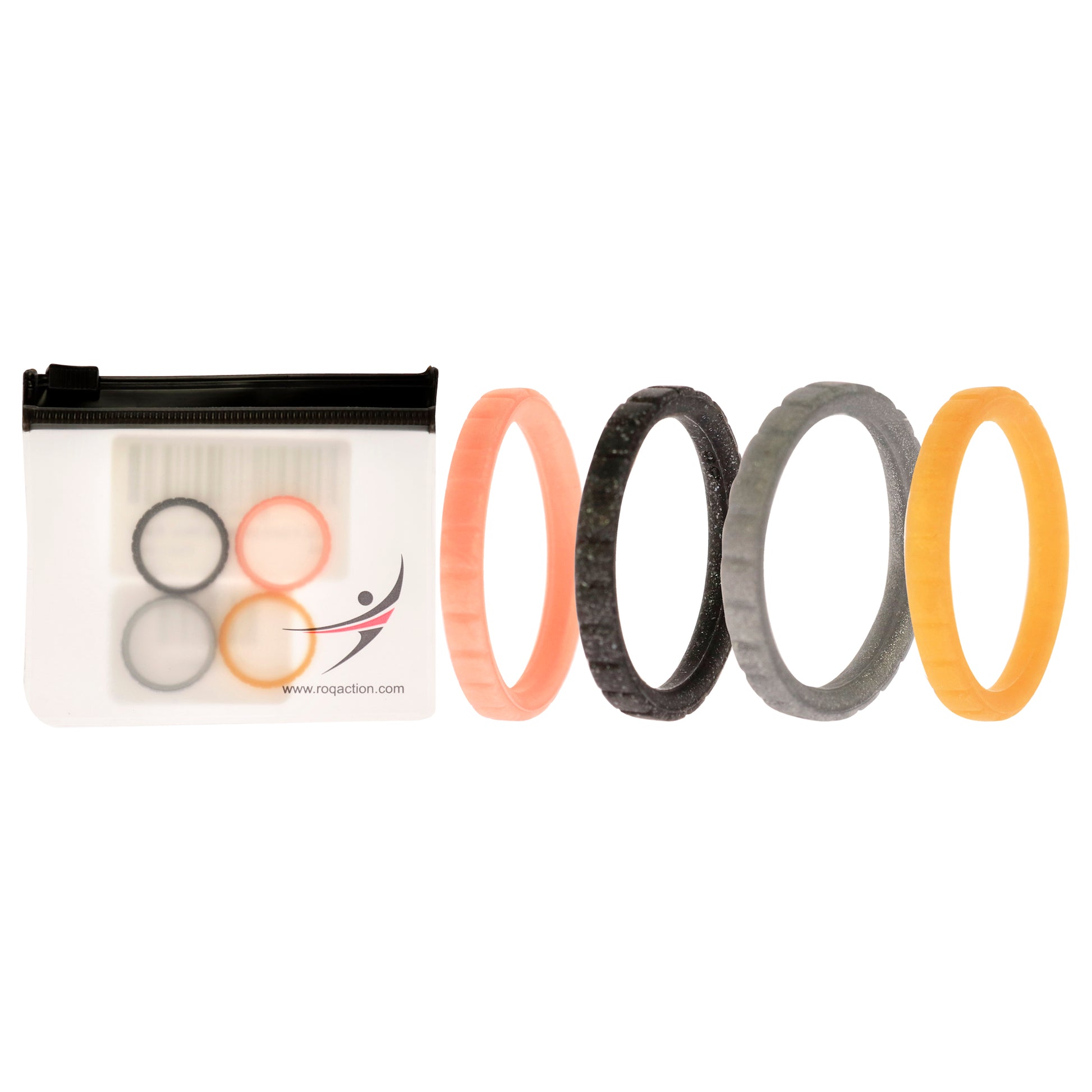 ROQ Silicone Wedding Stackble Lines Ring Set - Metal