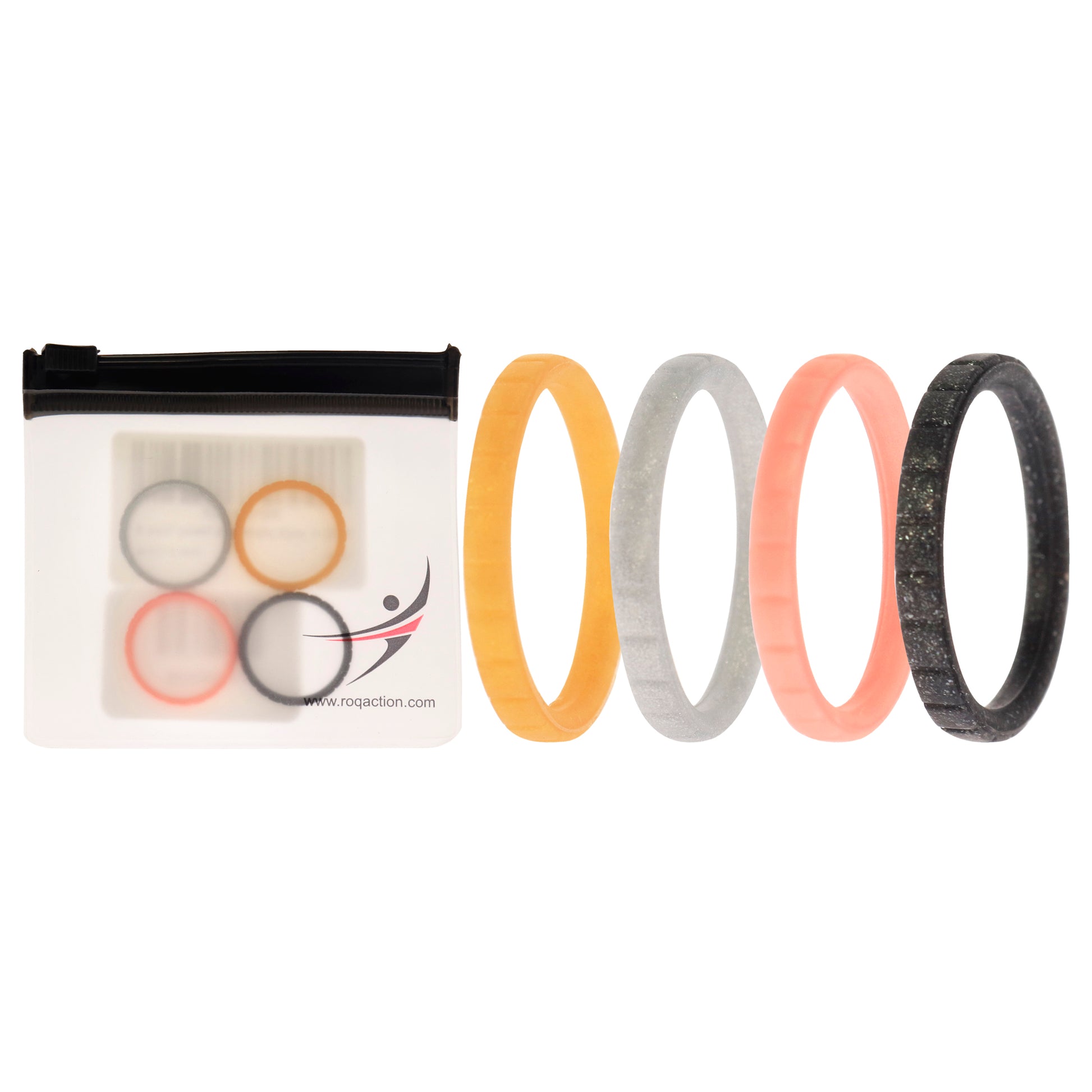 ROQ Silicone Wedding Stackble Lines Ring Set - Metal