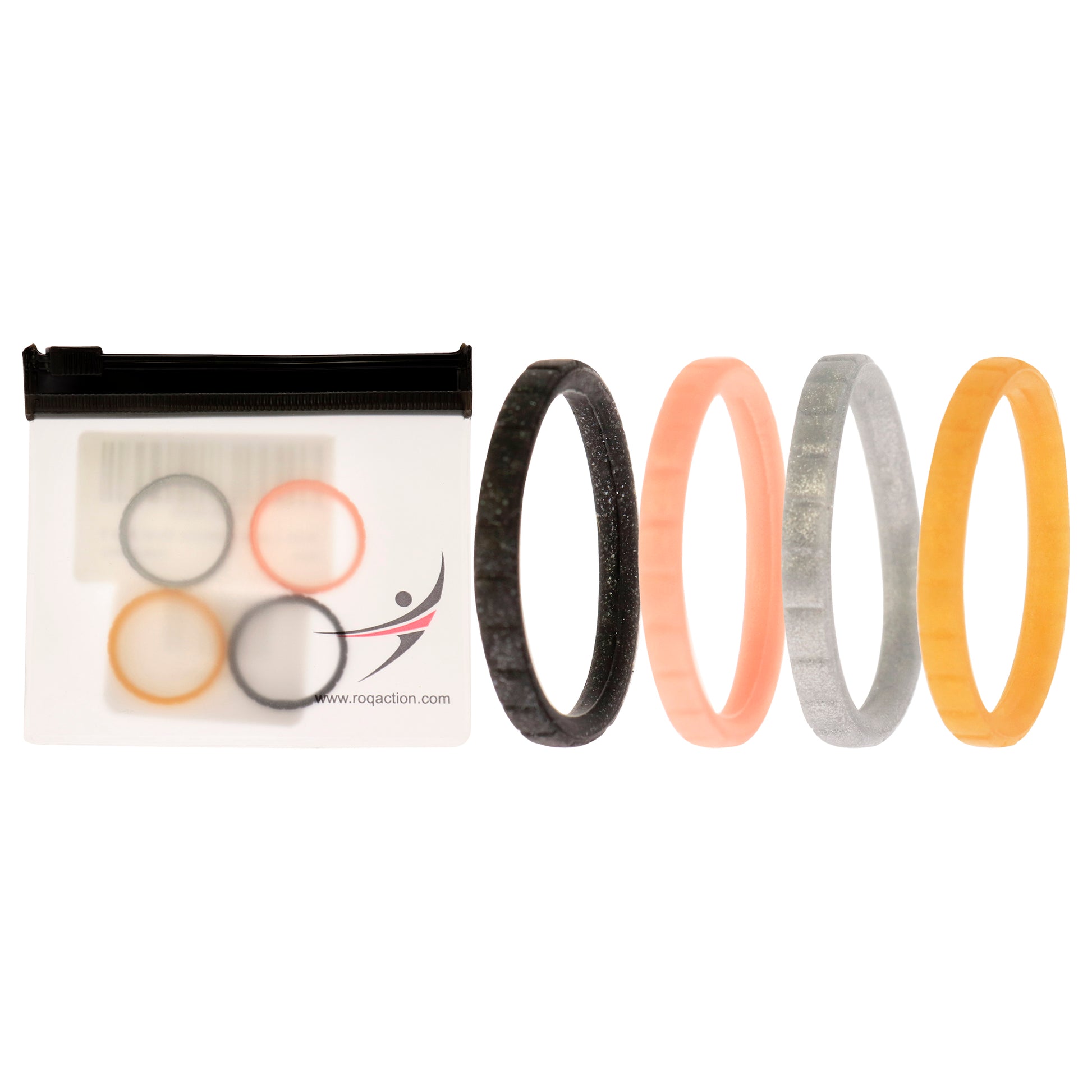 ROQ Silicone Wedding Stackble Lines Ring Set - Metal