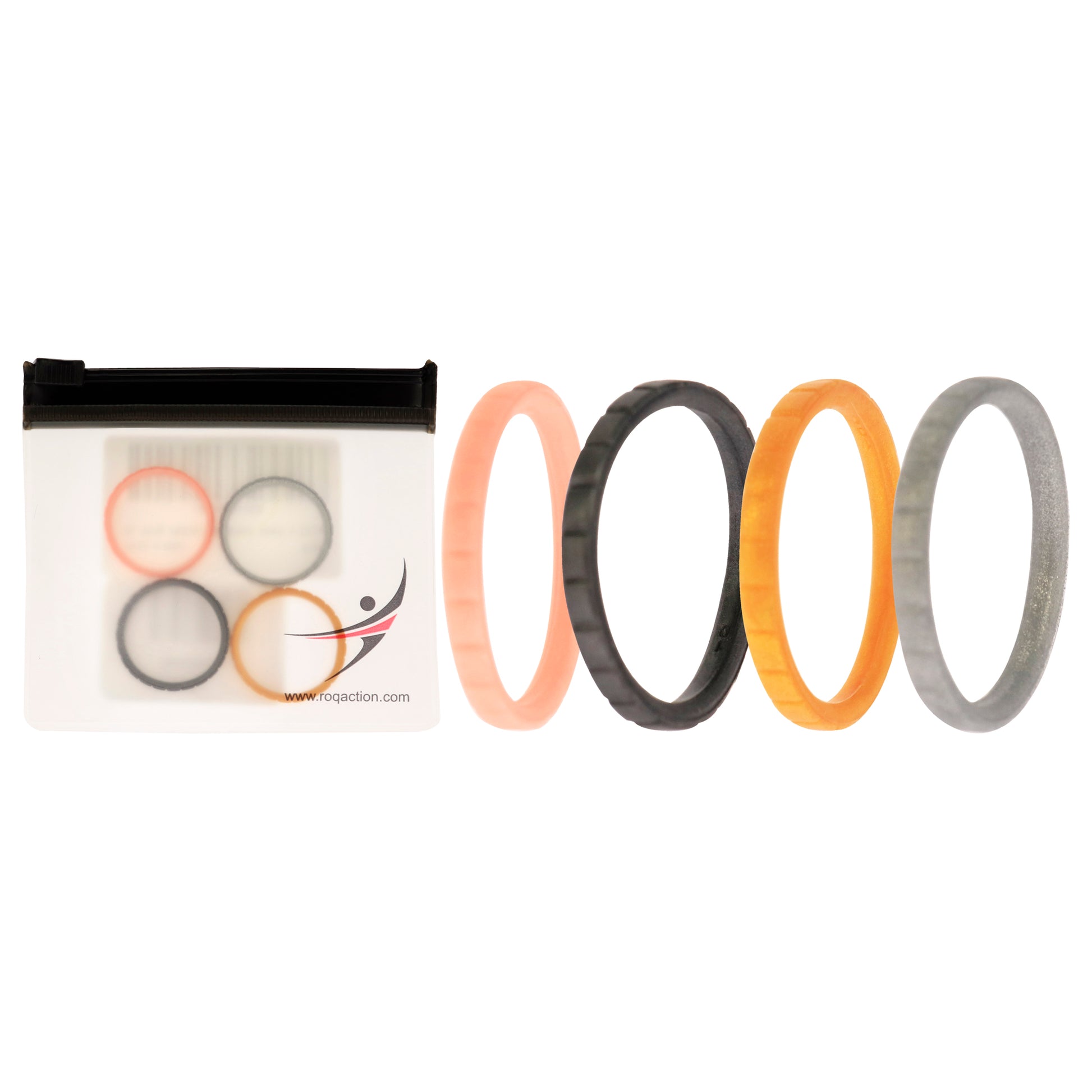ROQ Silicone Wedding Stackble Lines Ring Set - Metal