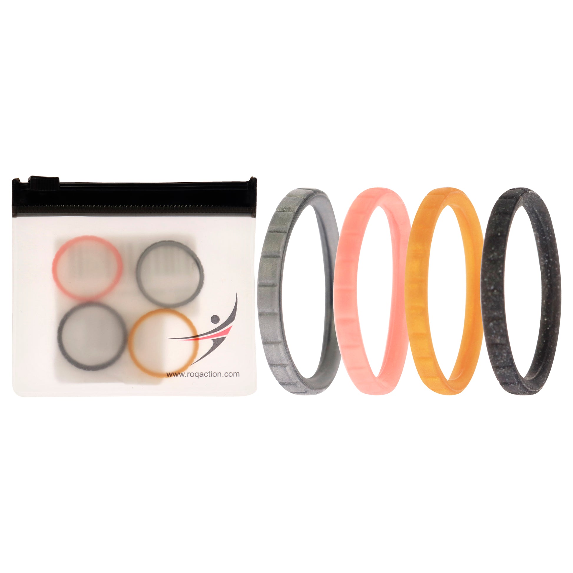 ROQ Silicone Wedding Stackble Lines Ring Set - Metal