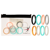 ROQ Silicone Wedding Stackble Point Ring Set - Turquoise-Black