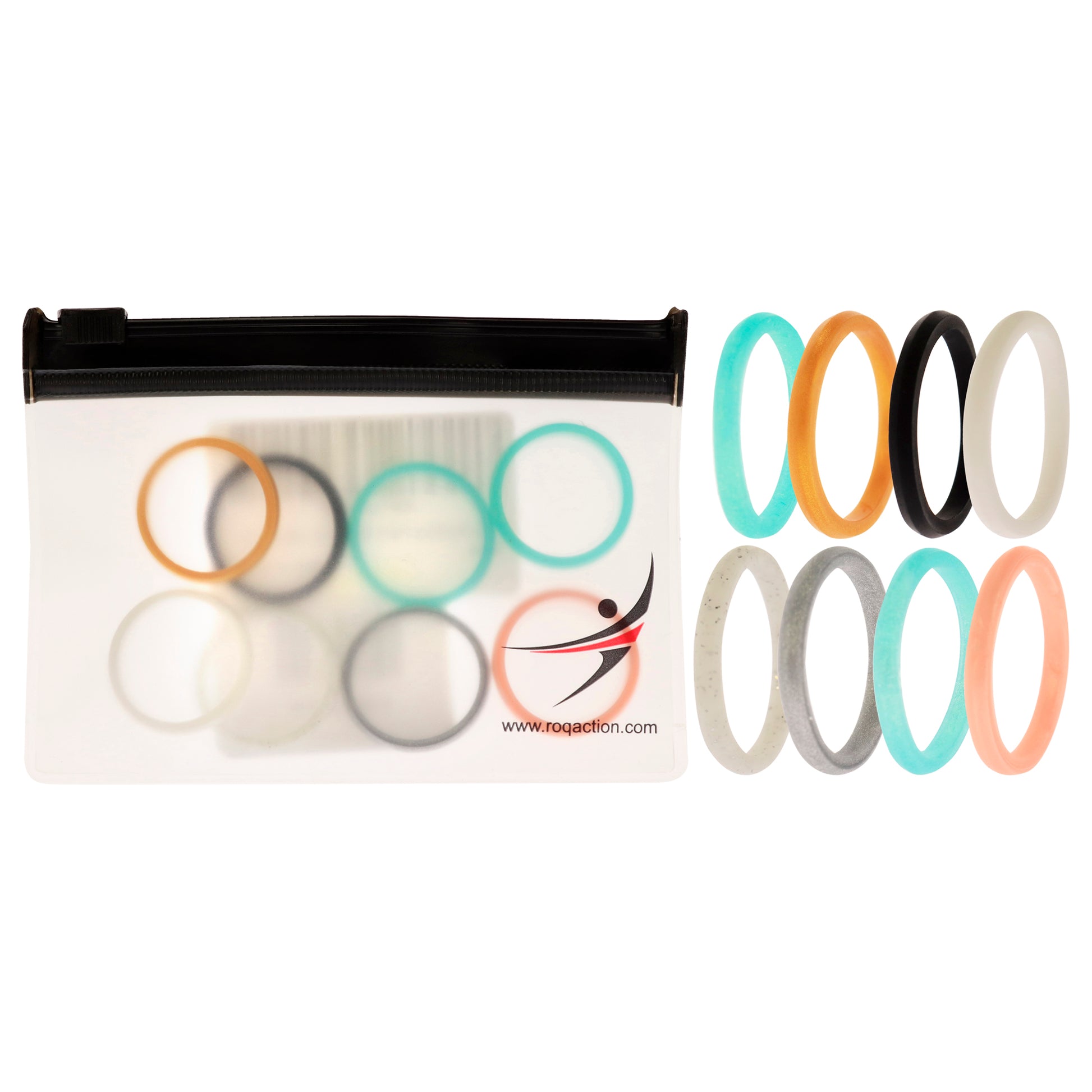 ROQ Silicone Wedding Stackble Point Ring Set - Turquoise-Black