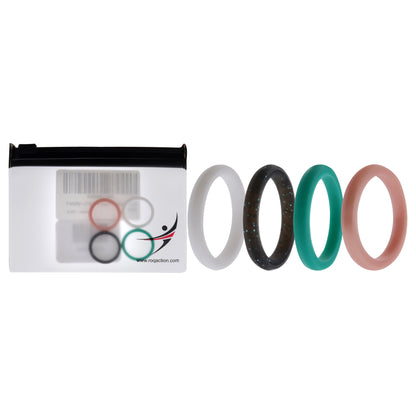 ROQ Silicone Wedding Stackble Point Ring Set - Turquoise-Black