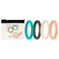 ROQ Silicone Wedding Stackble Point Ring Set - Turquoise-Black
