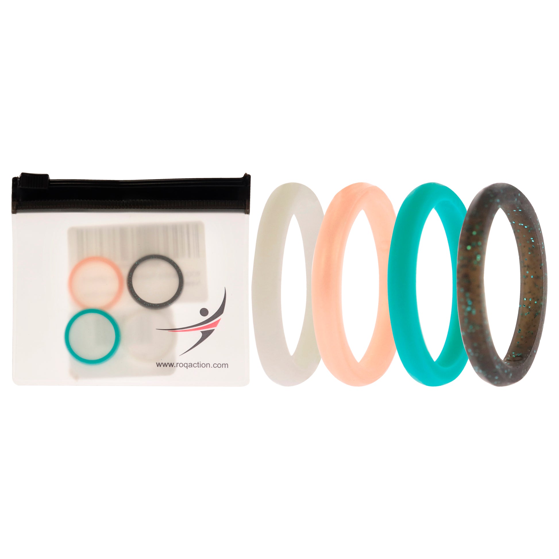 ROQ Silicone Wedding Stackble Point Ring Set - Turquoise-Black
