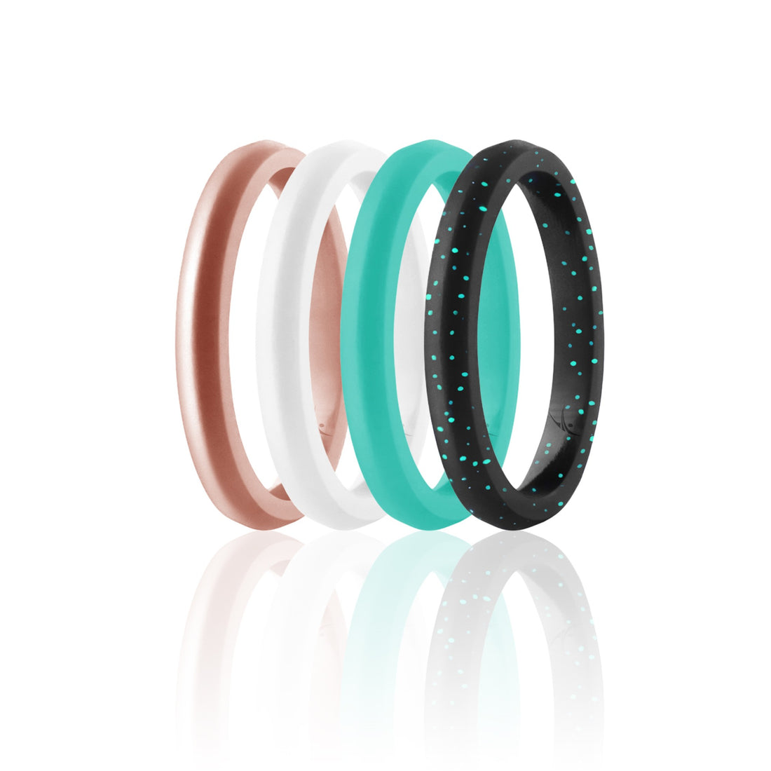 Silicone Wedding Stackble Point Ring Set - Turquoise-Rose