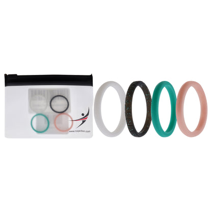 ROQ Silicone Wedding Stackble Point Ring Set - Turquoise-Black