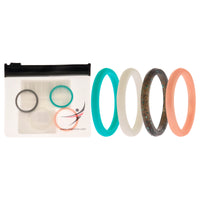 ROQ Silicone Wedding Stackble Point Ring Set - Turquoise-Black
