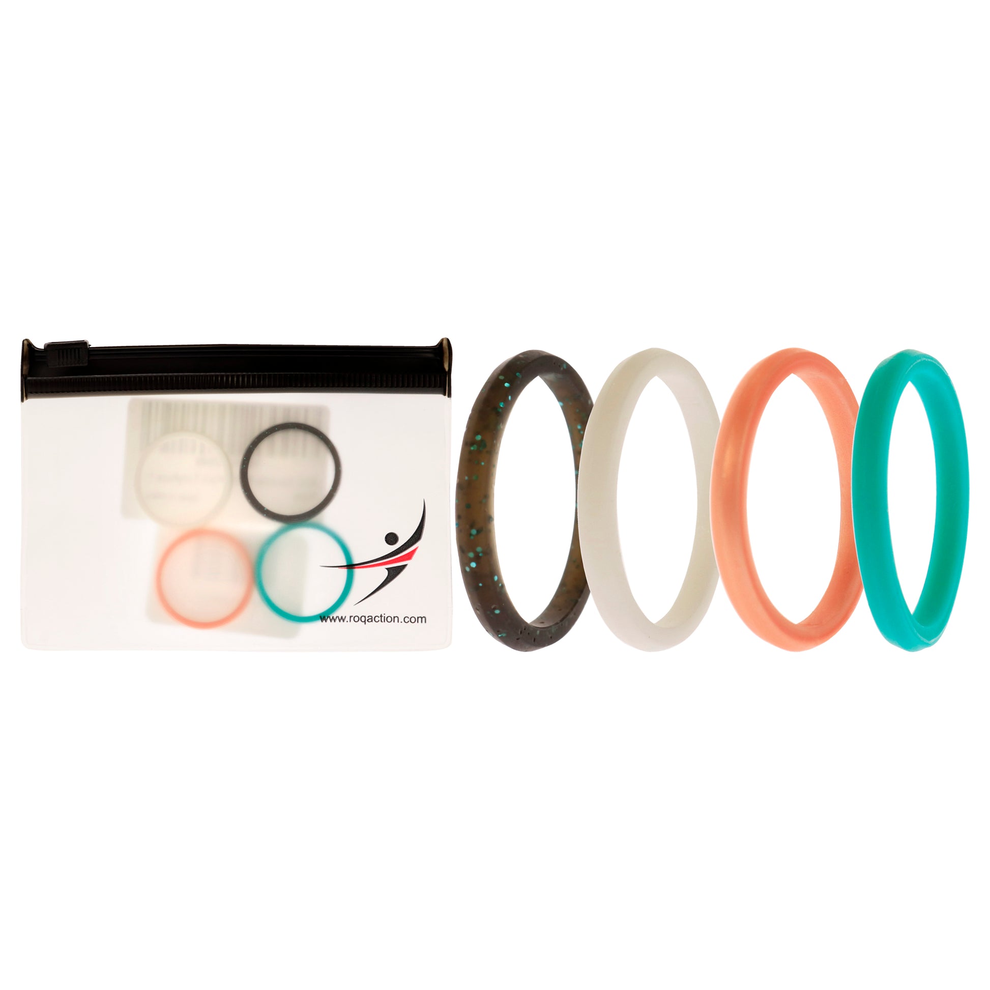 ROQ Silicone Wedding Stackble Point Ring Set - Turquoise-Black