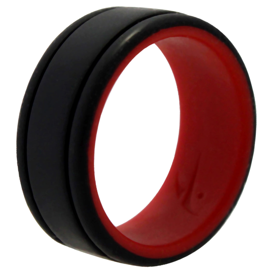 ROQ Silicone Wedding 2Layer Lines Ring - Red-Black