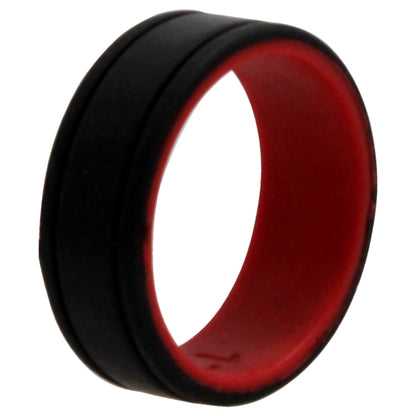 ROQ Silicone Wedding 2Layer Lines Ring - Red-Black