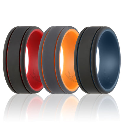 ROQ Silicone Wedding 2Layer Lines Ring Set - Grey-Black