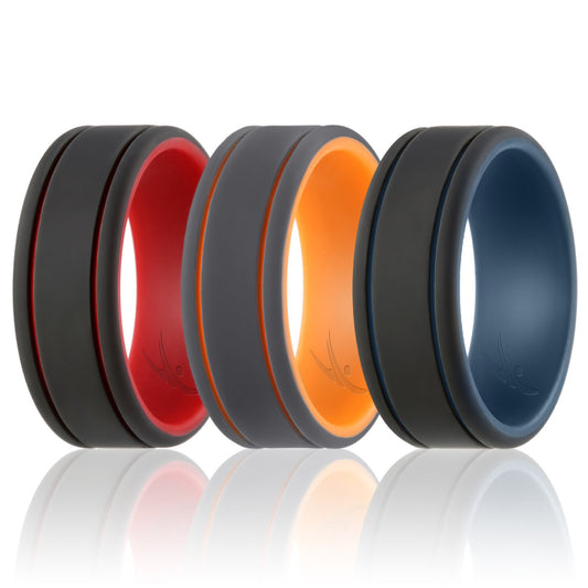 ROQ Silicone Wedding 2Layer Lines Ring Set - Grey-Black