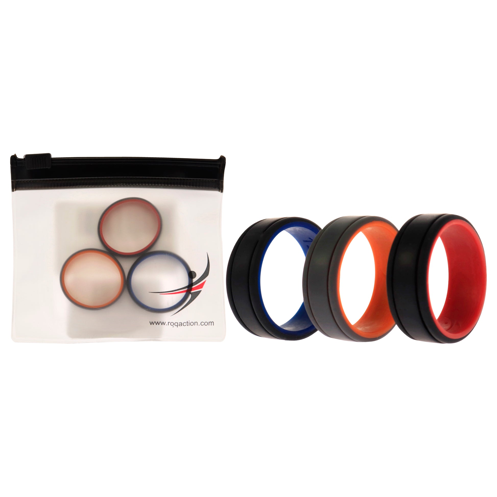 ROQ Silicone Wedding 2Layer Lines Ring Set - Grey-Black