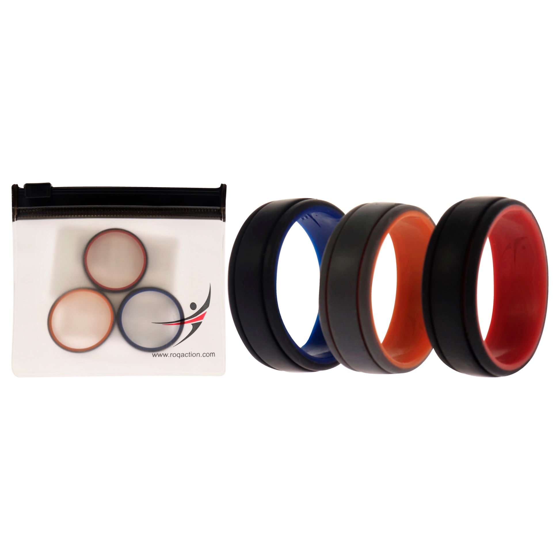 ROQ Silicone Wedding 2Layer Lines Ring Set - Grey-Black