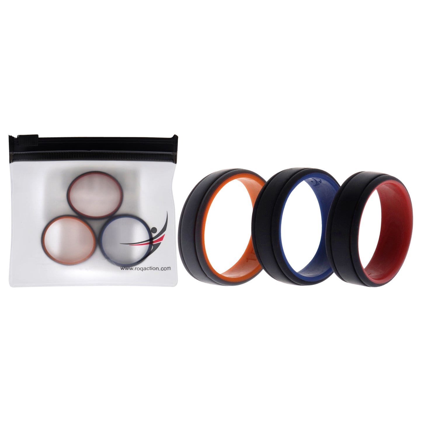 ROQ Silicone Wedding 2Layer Lines Ring Set - Grey-Black