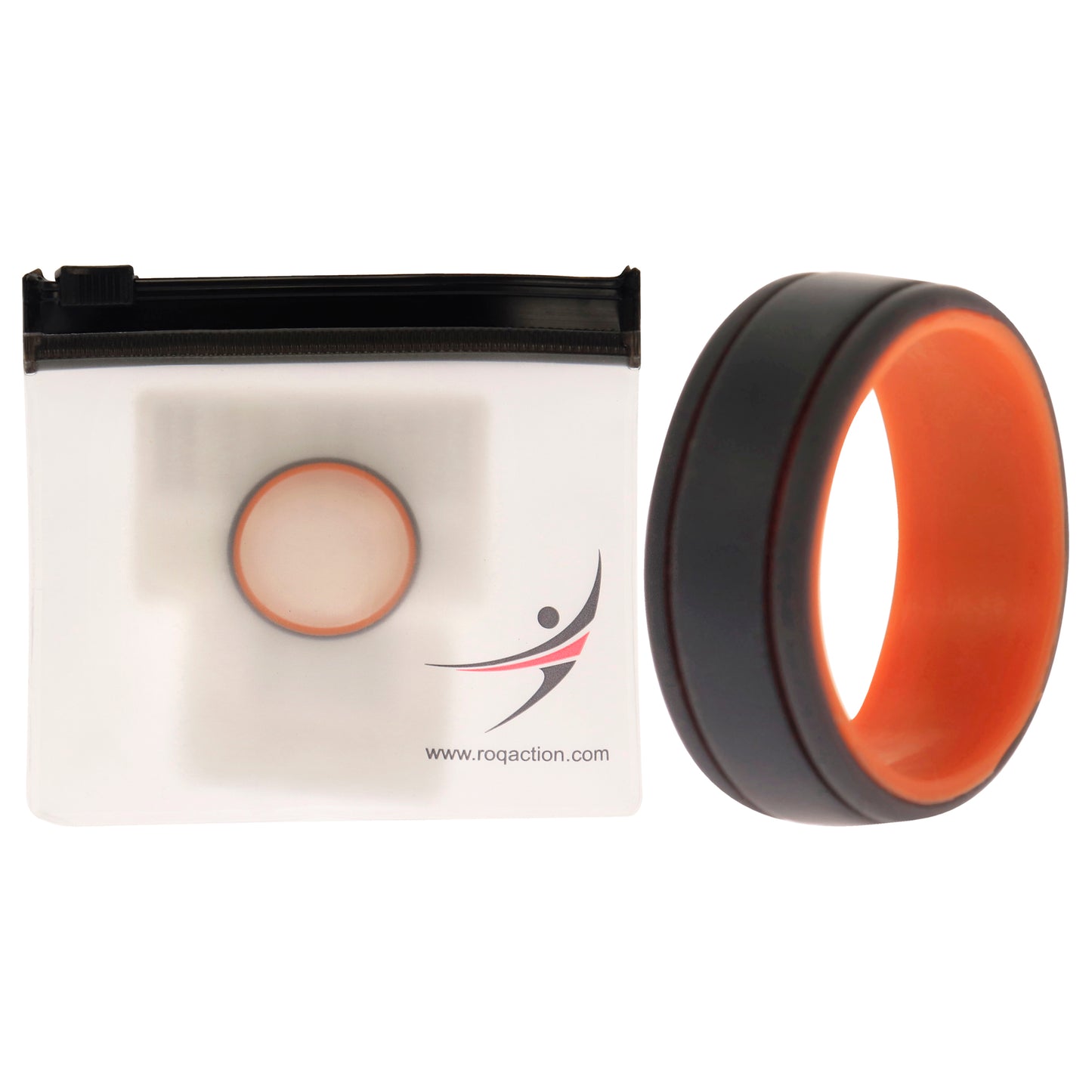 ROQ Silicone Wedding 2Layer Lines Ring - Orang-Grey