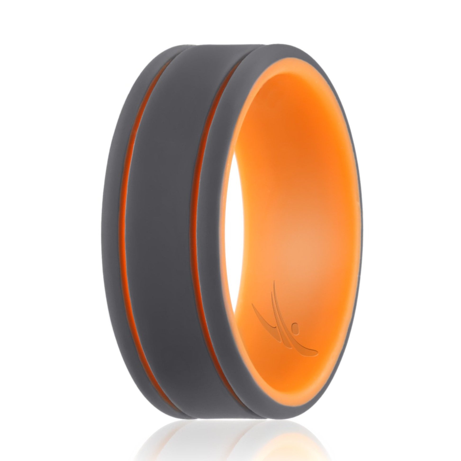 ROQ Silicone Wedding 2Layer Lines Ring - Orang-Grey