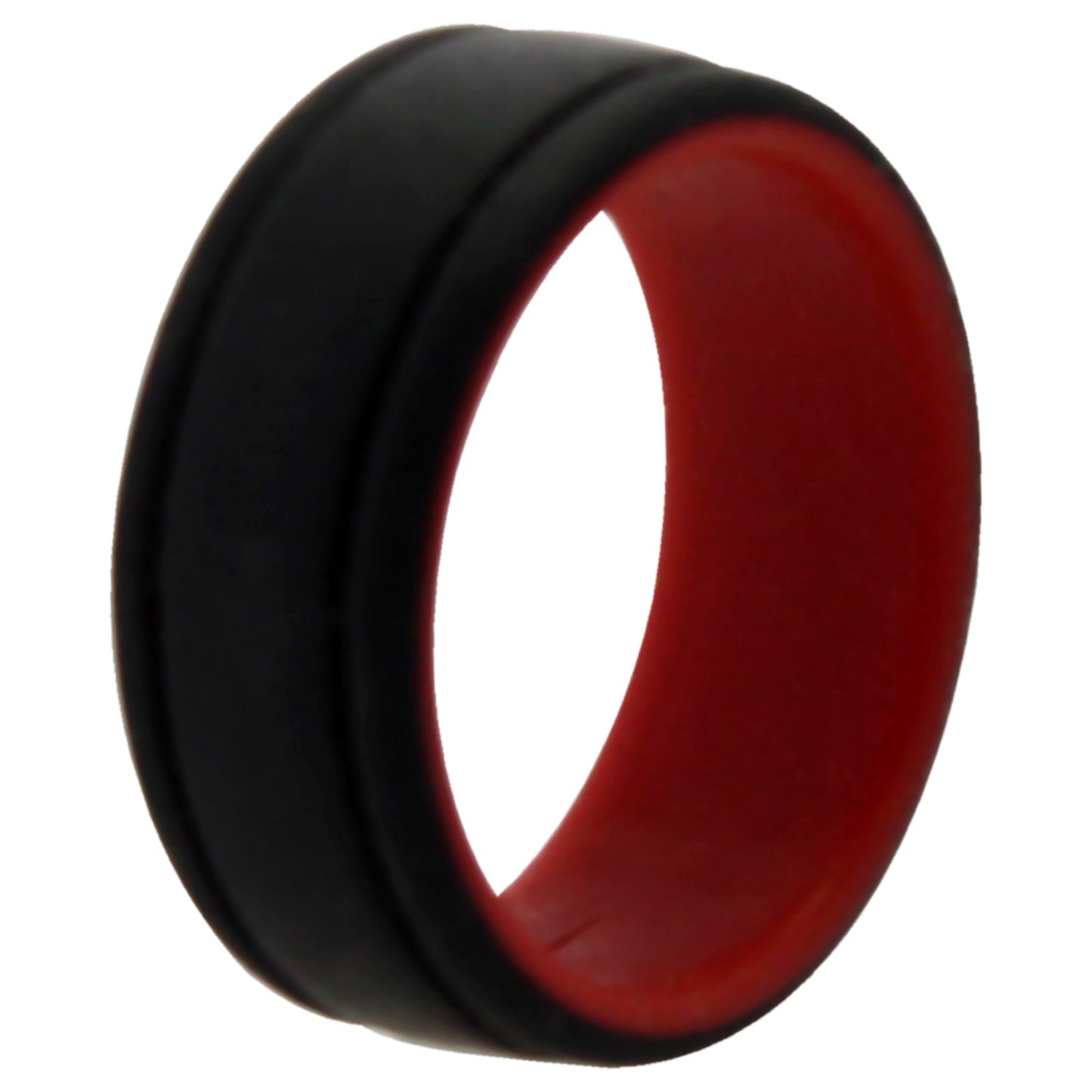 ROQ Silicone Wedding 2Layer Lines Ring - Red-Black
