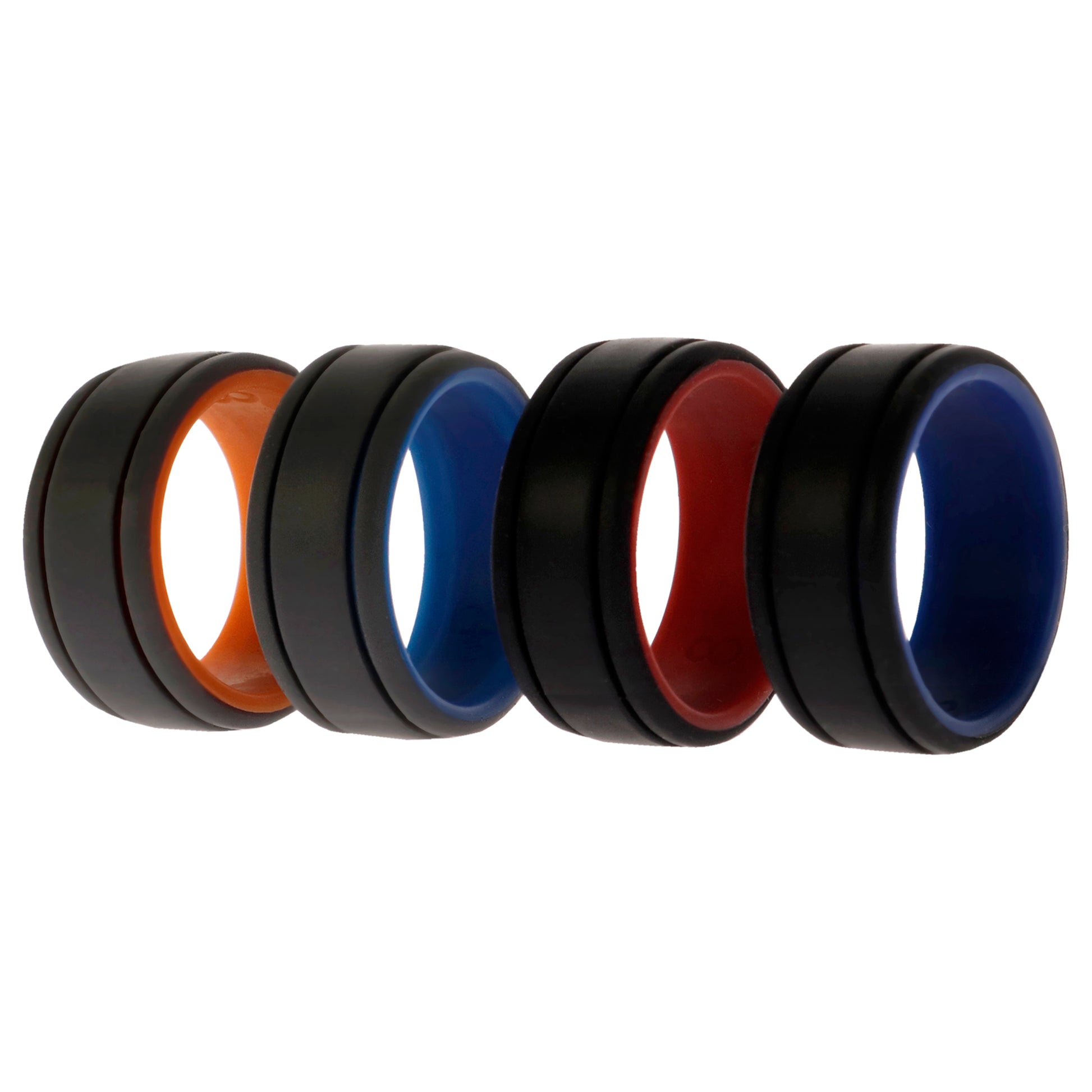 ROQ Silicone Wedding 2Layer Lines Ring Set - Grey-Black