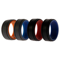 ROQ Silicone Wedding 2Layer Lines Ring Set - Grey-Black