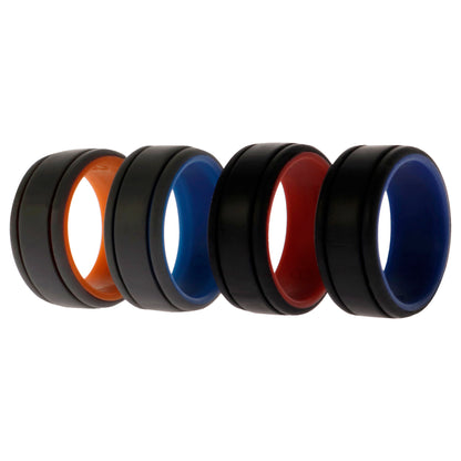 ROQ Silicone Wedding 2Layer Lines Ring Set - Grey-Black