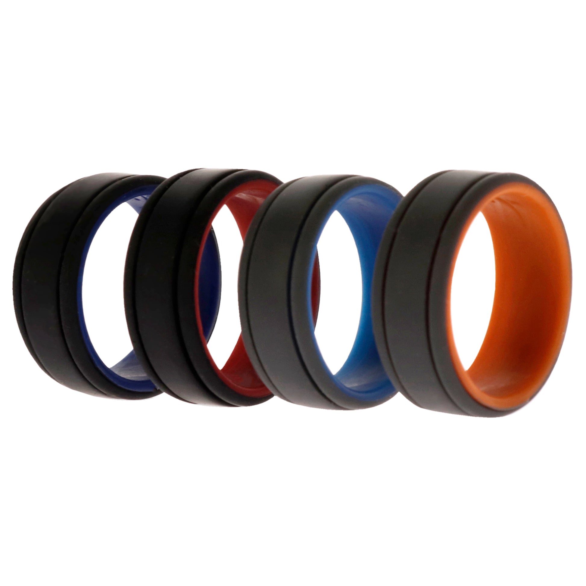 ROQ Silicone Wedding 2Layer Lines Ring Set - Grey-Black