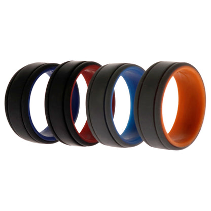 ROQ Silicone Wedding 2Layer Lines Ring Set - Grey-Black