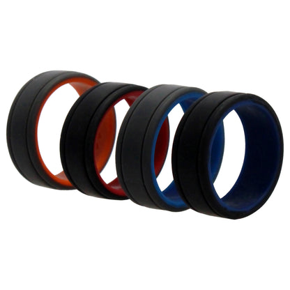ROQ Silicone Wedding 2Layer Lines Ring Set - Grey-Black