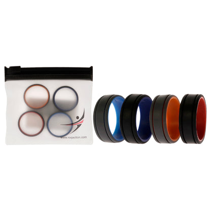 ROQ Silicone Wedding 2Layer Lines Ring Set - Grey-Black