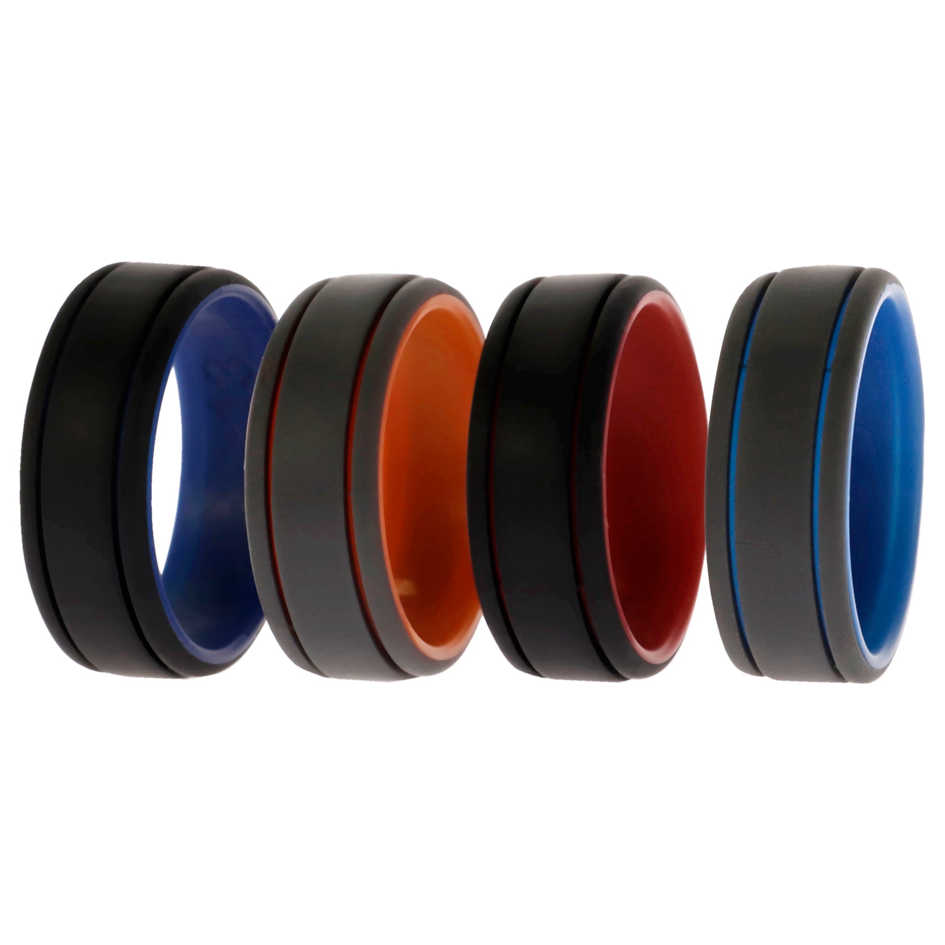 ROQ Silicone Wedding 2Layer Lines Ring Set - Grey-Black