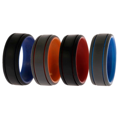 ROQ Silicone Wedding 2Layer Lines Ring Set - Grey-Black