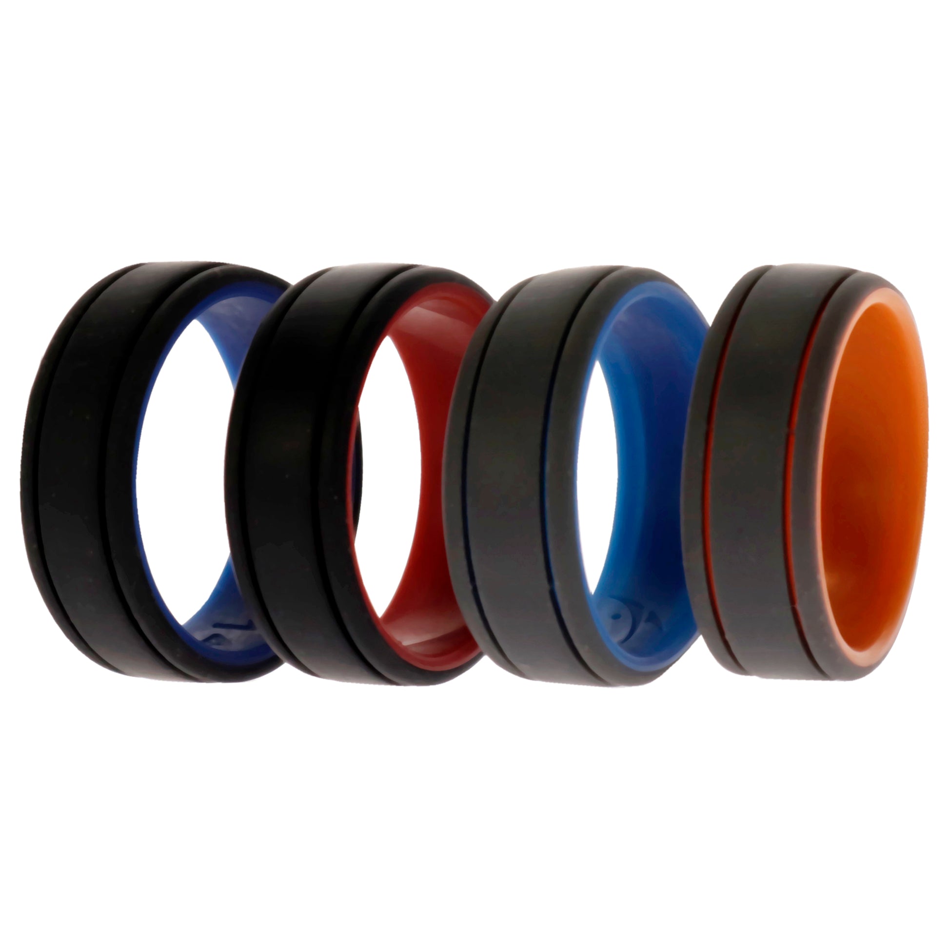 ROQ Silicone Wedding 2Layer Lines Ring Set - Grey-Black