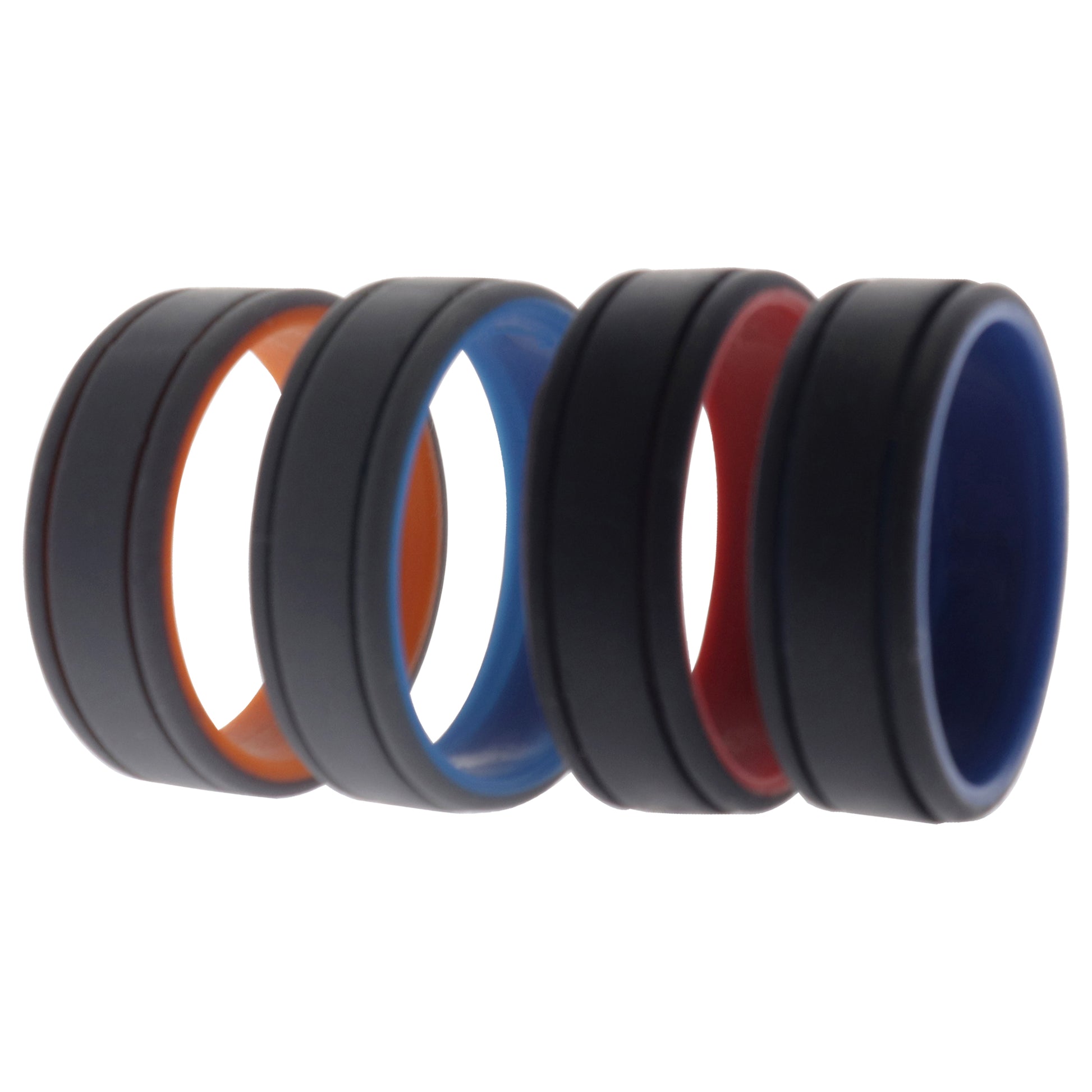 ROQ Silicone Wedding 2Layer Lines Ring Set - Grey-Black