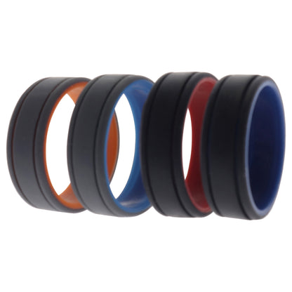 ROQ Silicone Wedding 2Layer Lines Ring Set - Grey-Black