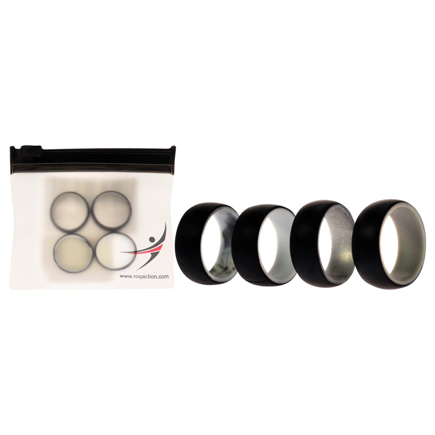 ROQ Silicone Wedding 2Layer Dome Ring Set - Black-Marble