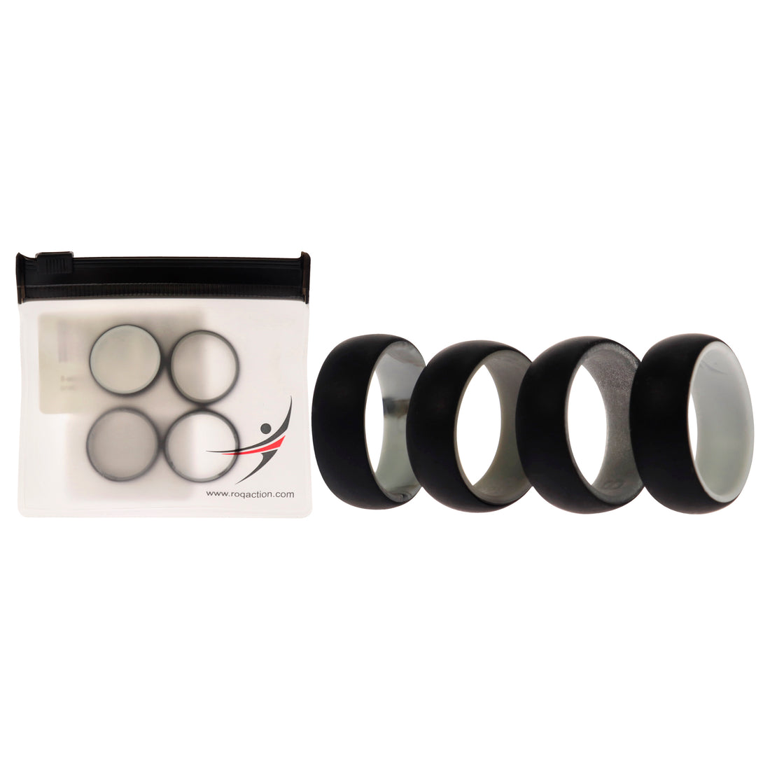 ROQ Silicone Wedding 2Layer Dome Ring Set - Black-Marble