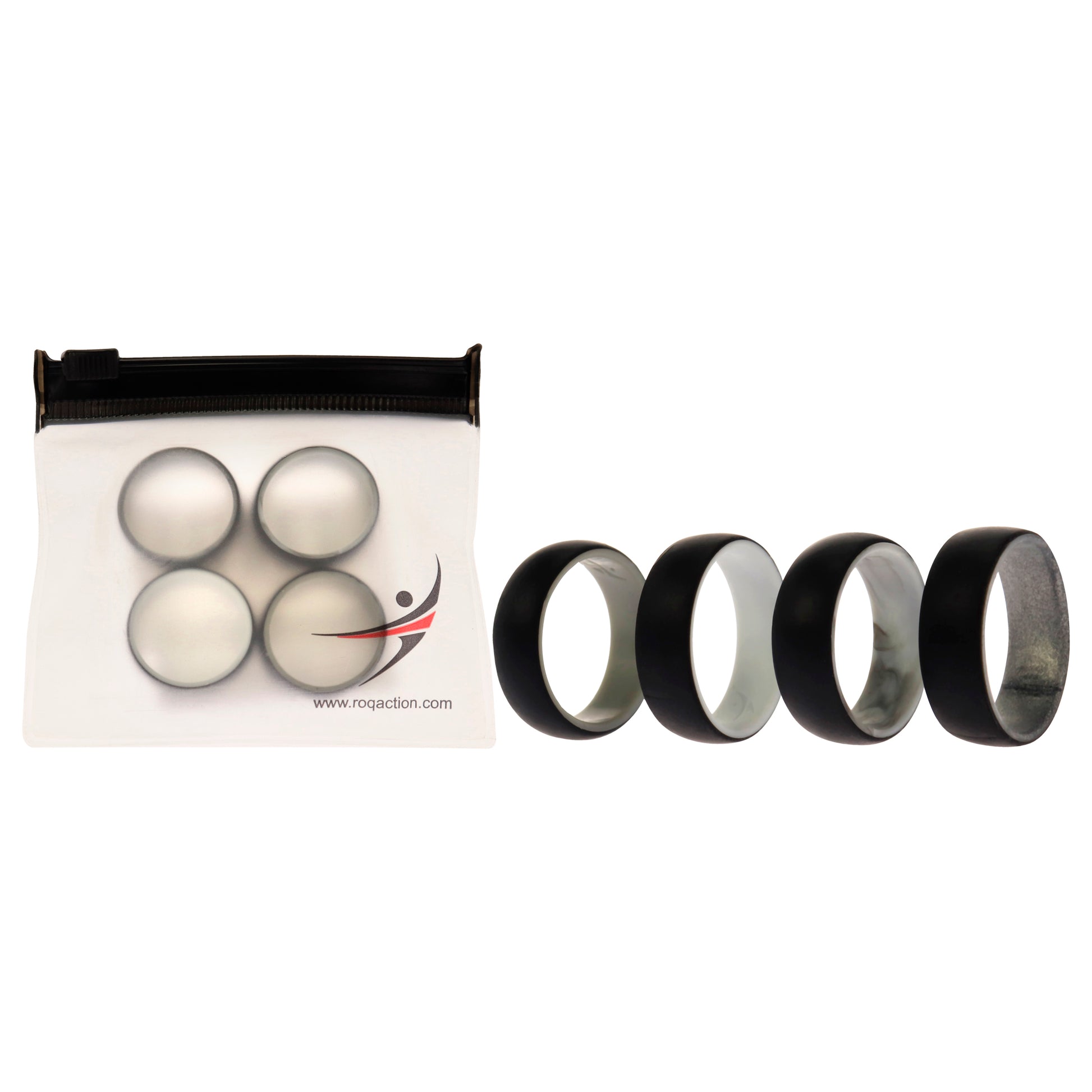 ROQ Silicone Wedding 2Layer Dome Ring Set - Black-Marble