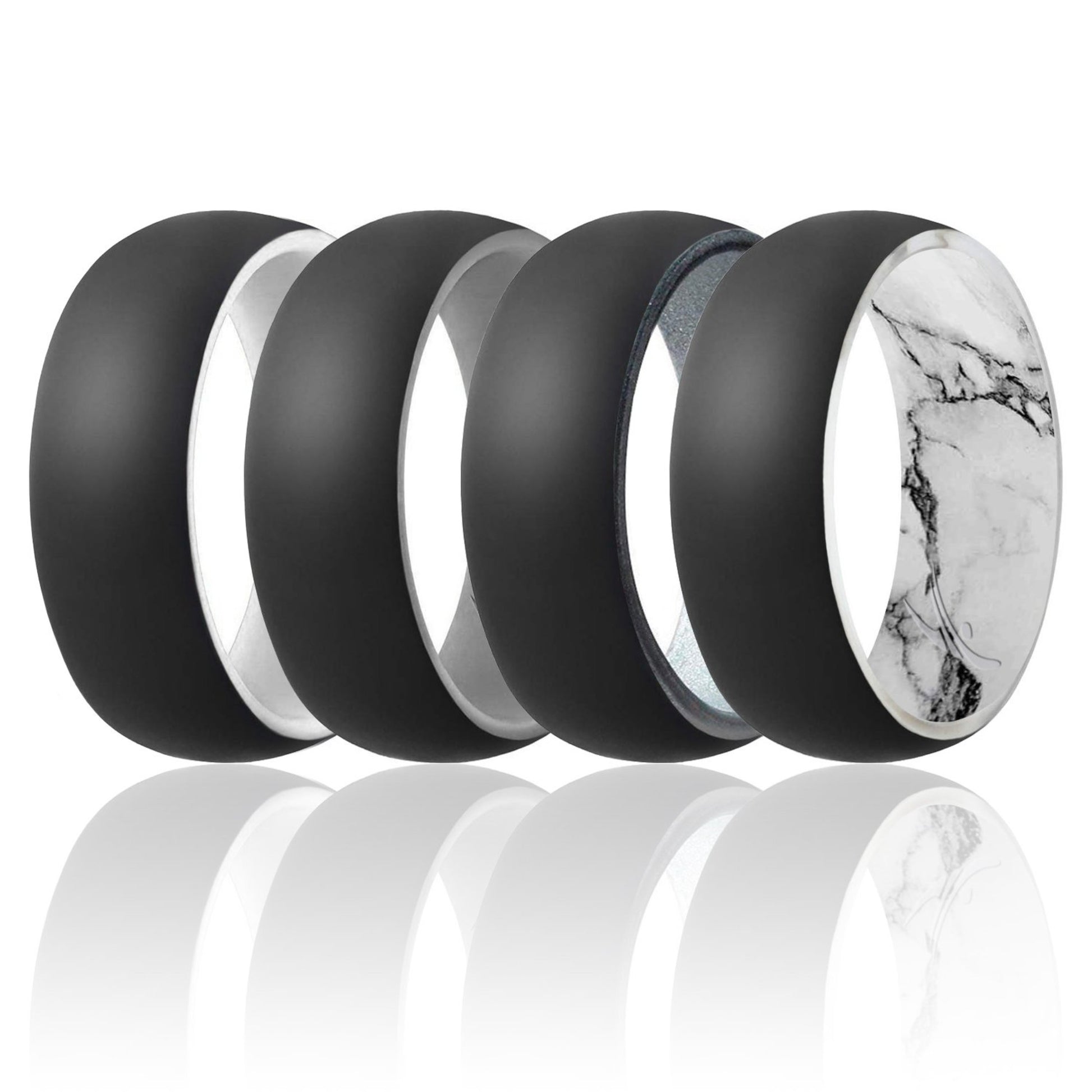 ROQ Silicone Wedding 2Layer Dome Ring Set - Black-Marble