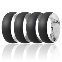 ROQ Silicone Wedding 2Layer Dome Ring Set - Black-Marble