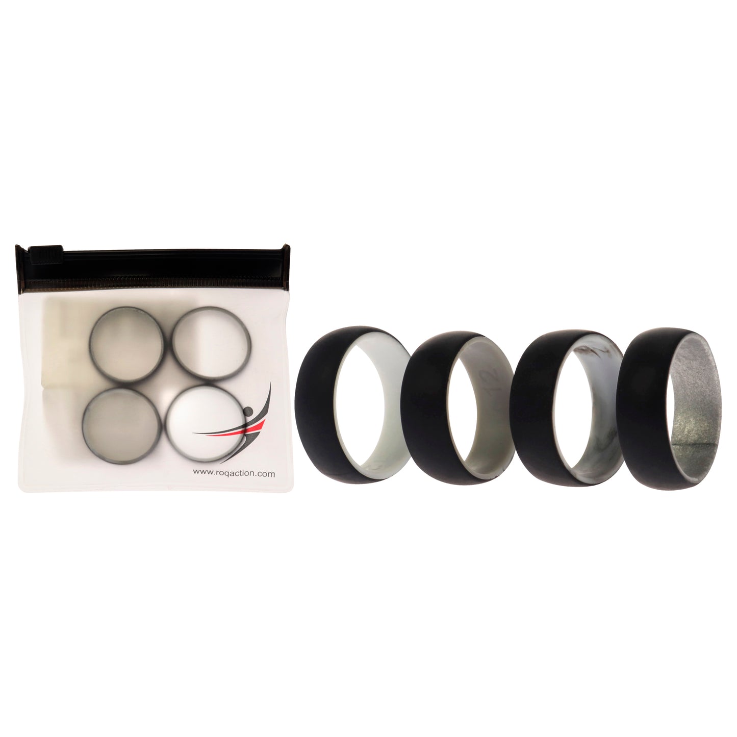 ROQ Silicone Wedding 2Layer Dome Ring Set - Black-Marble