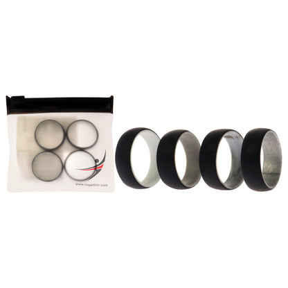 ROQ Silicone Wedding 2Layer Dome Ring Set - Black-Marble