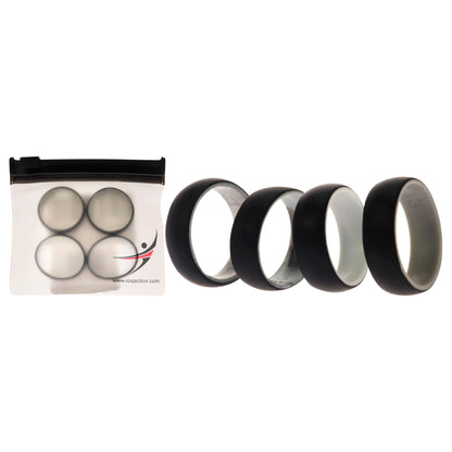 ROQ Silicone Wedding 2Layer Dome Ring Set - Black-Marble