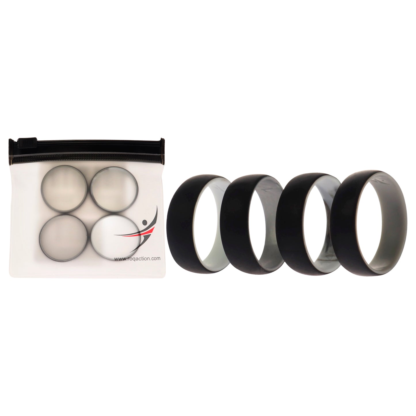 ROQ Silicone Wedding 2Layer Dome Ring Set - Black-Marble