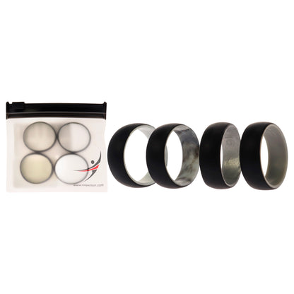 ROQ Silicone Wedding 2Layer Dome Ring Set - Black-Marble