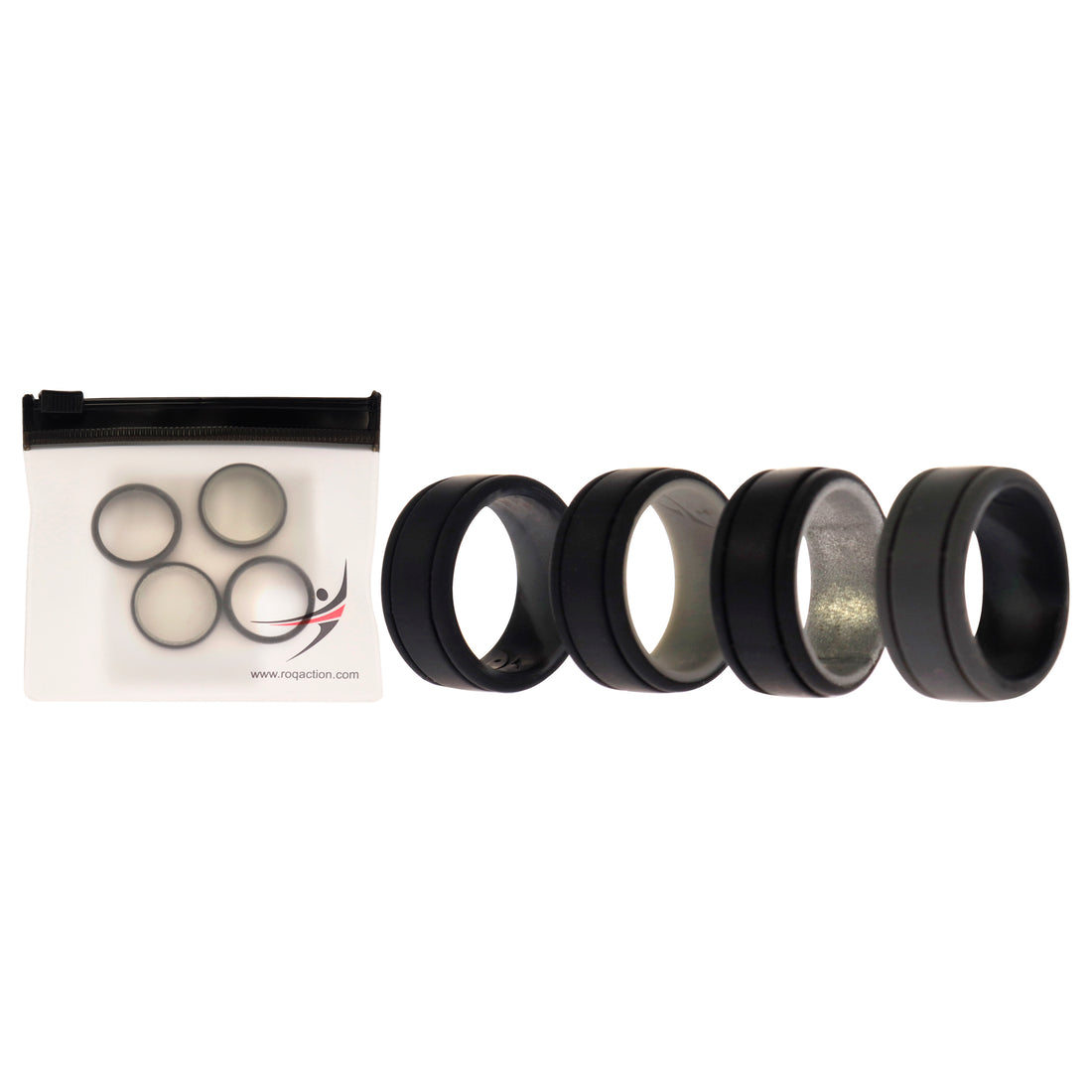 ROQ Silicone Wedding 2Layer Lines Ring Set - Silver-Camo